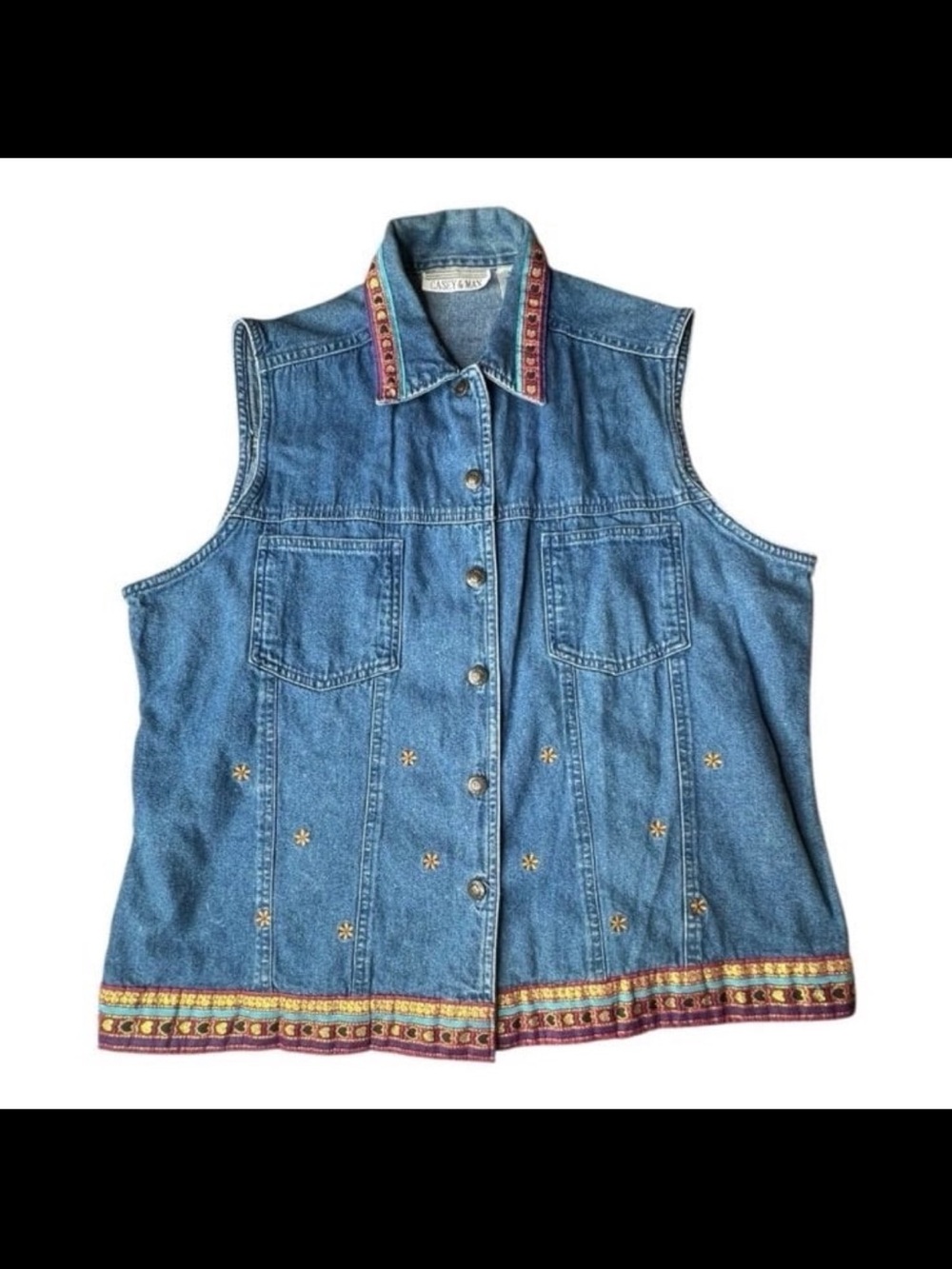 Casey & Max 90s Vintage Denim Hearts/Flowers Button Up Sz L